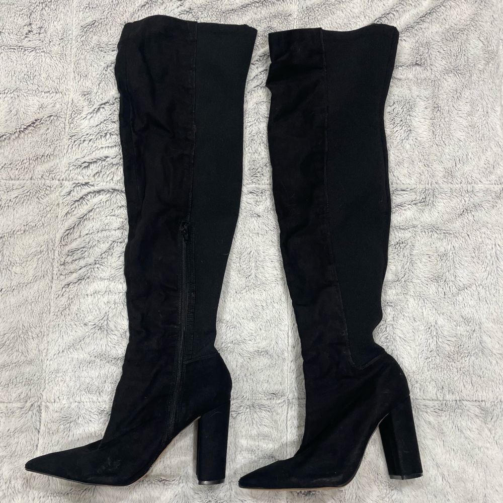 Express Black Over-The-Knee Block Heel Boots